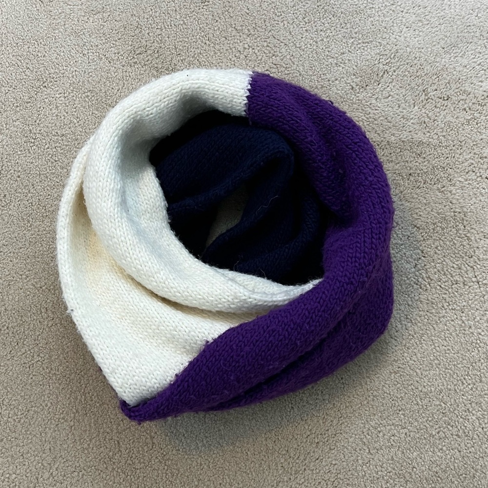 Navy Blue, Purple, and White Knit Infinity Scarf